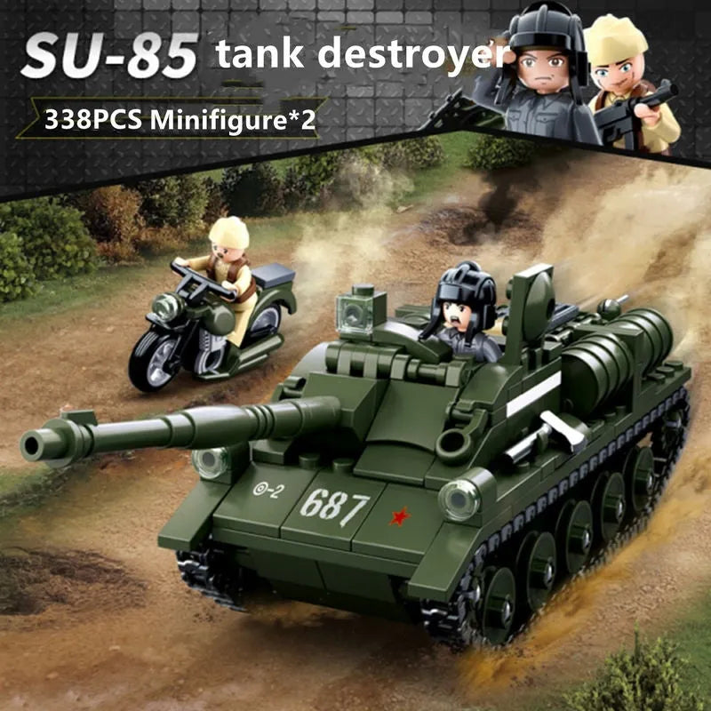 Sluban MOC Building Block Set: WW2 MOC Military SU85 Tank Destroyer, Model SB0687