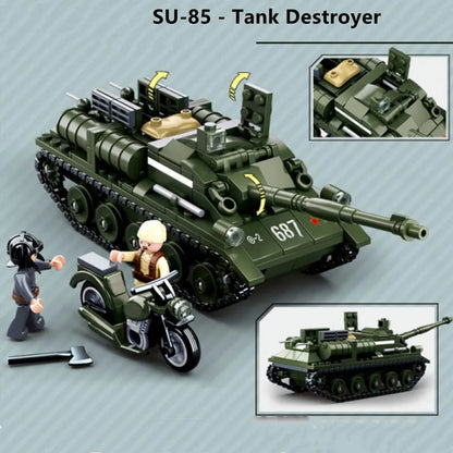 Sluban MOC Building Block Set: WW2 MOC Military SU85 Tank Destroyer, Model SB0687