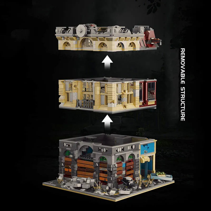 Super 18 K MOC Building Block Set: K126 Experts Ruin City Bank Apocalypse