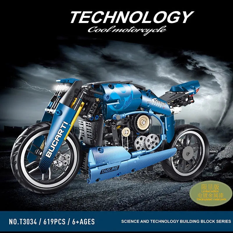 TiaGole MOC Building Block Set: Electroplated Luxury Racing Motorcycle T3034
