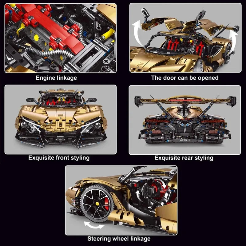 TiaGole MOC Motorized Building Block Set: Electroplated RC Apollo IE Super Racing Car T5012C, Model T5012CPF