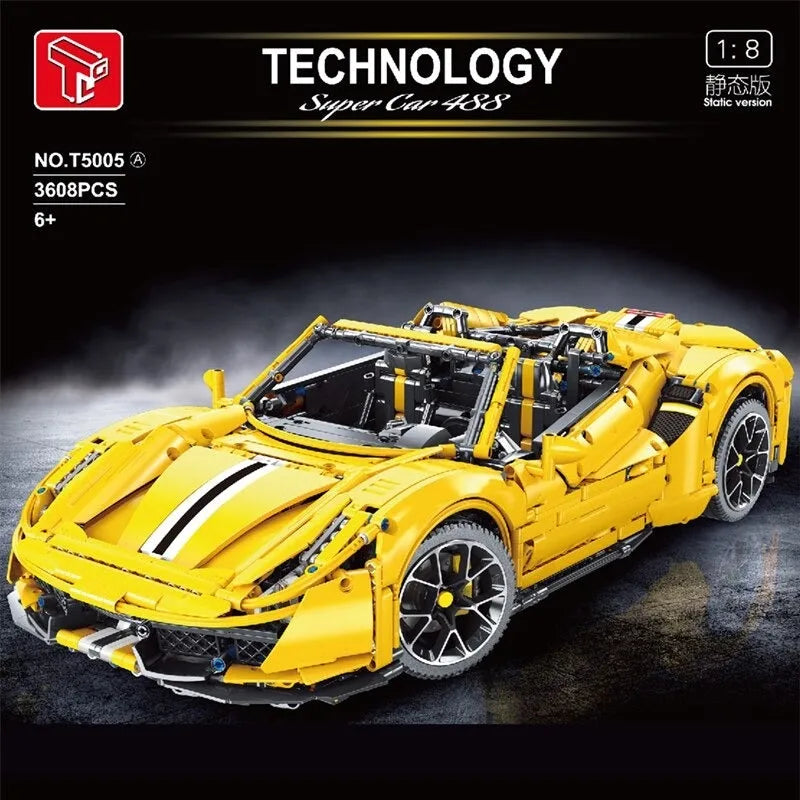 TiaGole MOC Motorized Building Block Set: Ferrari 488 Super Racing Sports Car T5005A