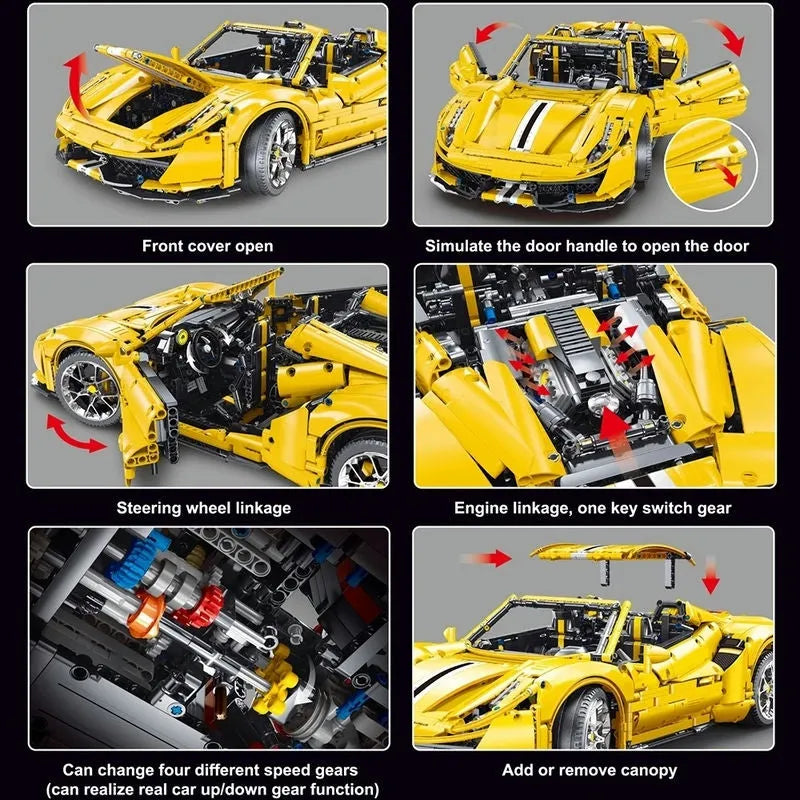 TiaGole MOC Motorized Building Block Set: Ferrari 488 Super Racing Sports Car T5005A