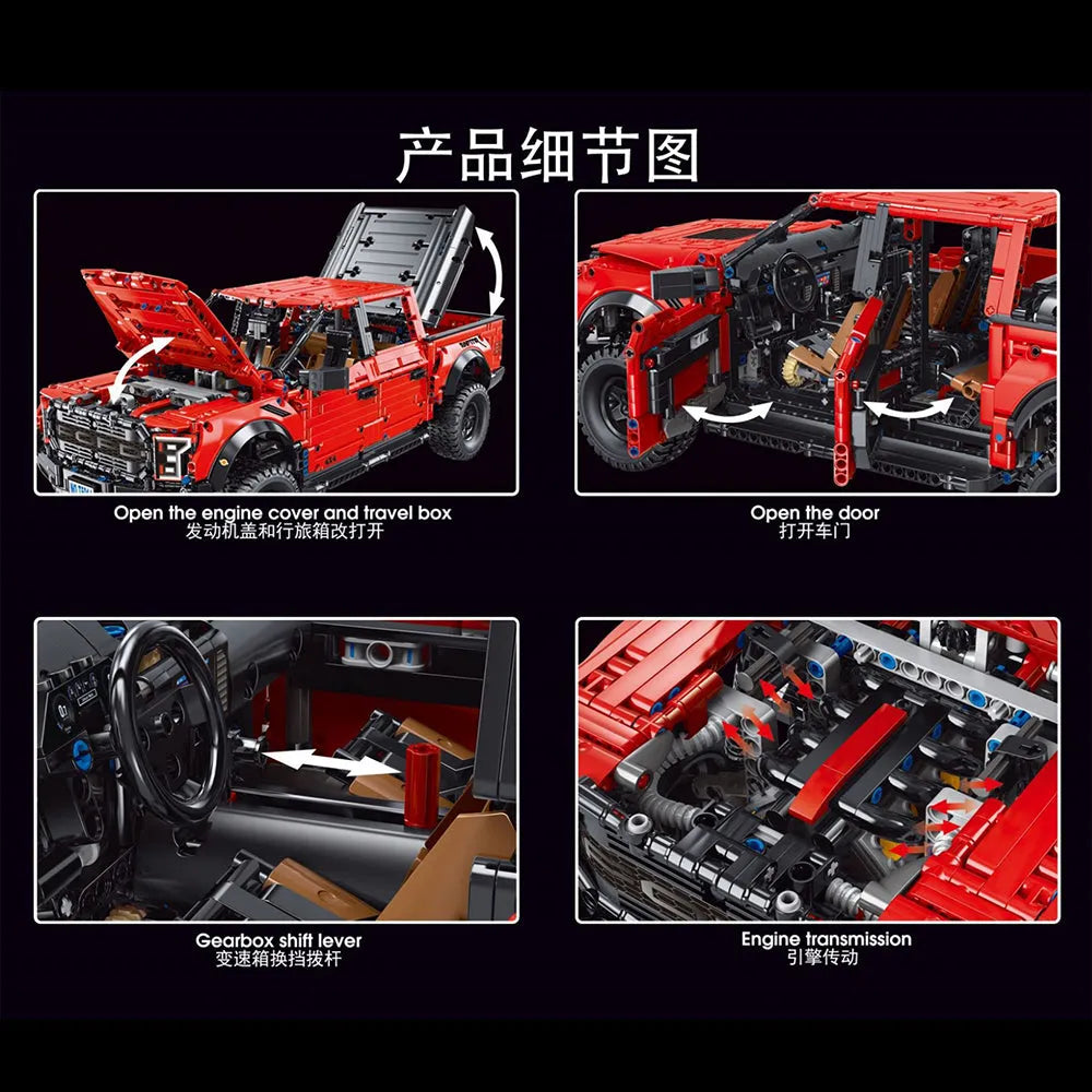 TiaGole MOC Motorized Building Block Set: Ford F-150 Raptor Pickup Truck Tech T5014A