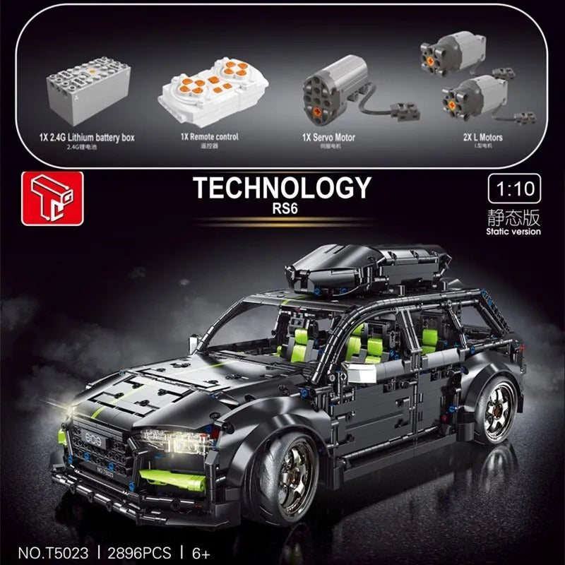TiaGole MOC Building Block Set: Motorized RC Audi RS6 Avant Racing Car T5023, Model T5023PF