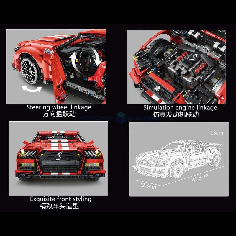 TiaGole MOC Building Block Set: Motorized RC Classic Shelby GT500 Racing Car, Model T5017BPF