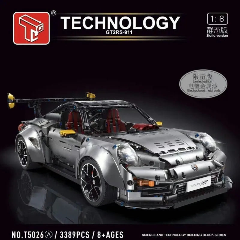 TiaGole MOC Building Block Set: Motorized RC Porsche 911 GT2 RS Sports Car, Model T5026APF