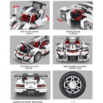 TiaGole MOC Building Block Set: Motorized RC Porsche 911 RSR Sports Car T2008, Model T2008PF
