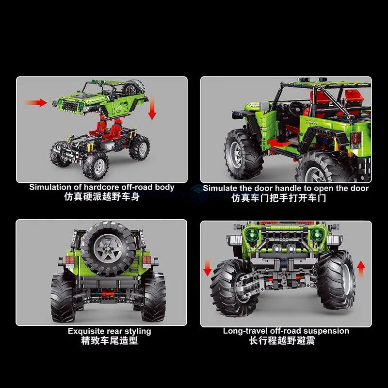TiaGole MOC Motorized Building Block Set: Off-Road JEEP Wrangler Trailcat SUV Car T5010A