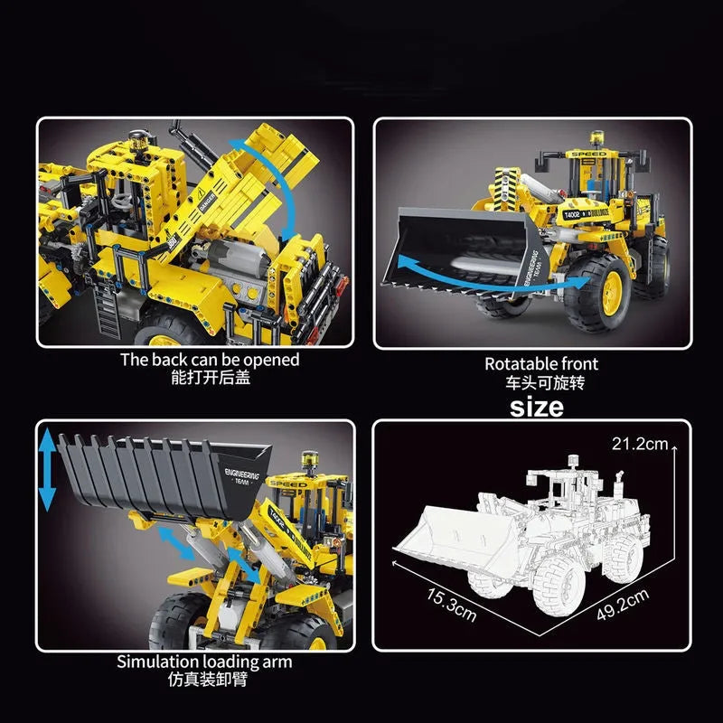 TiaGole MOC Motorized Building Block Set: RC APP Front Loader Tractor Truck, Model T4002