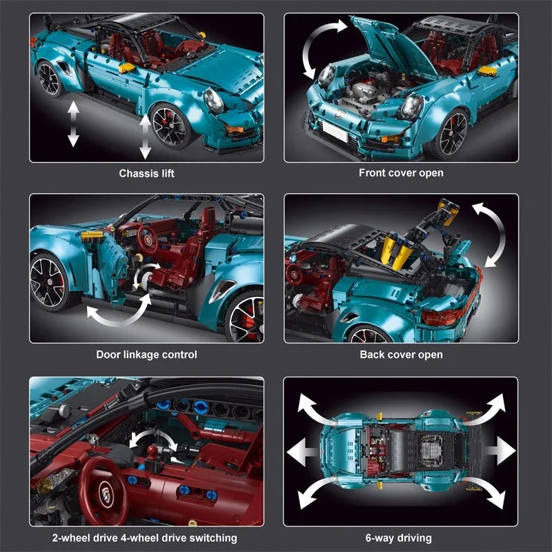 TiaGole MOC Building Block Set: RC Motorized Porsche 911 GT2 RS Sports Car, Model T5026BPF