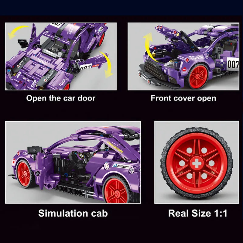TiaGole MOC Building Block Set: T3025 Purple Supercar Super Sports Car