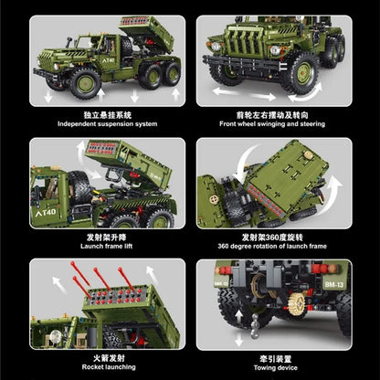 TiaGole MOC Motorized Building Block Set: T4011 Tech Rocket Launcher Katyusha Car