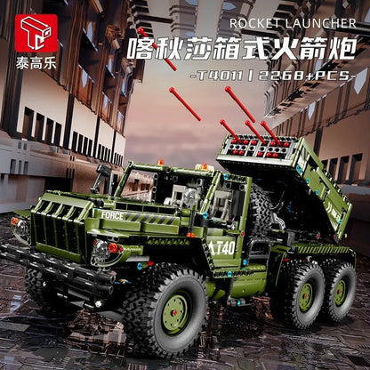TiaGole MOC Motorized Building Block Set: T4011 Tech Rocket Launcher Katyusha Car
