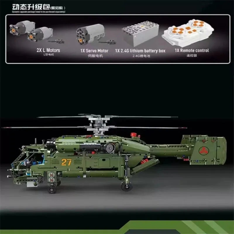 TiaGole MOC Motorized Building Block Set: T4013 RC Military Ka27 Helicopter, Model T4013PF