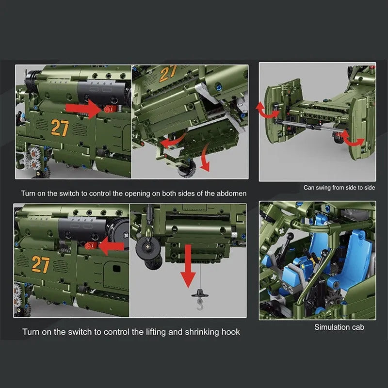 TiaGole MOC Motorized Building Block Set: T4013 RC Military Ka27 Helicopter, Model T4013PF