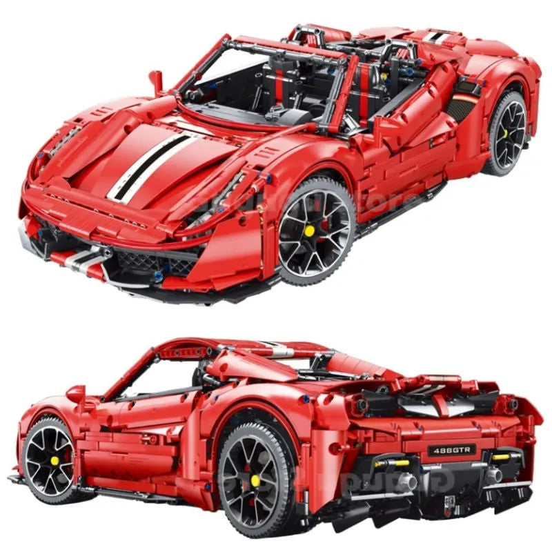 TiaGole MOC Motorized Building Block Set: T5005 Ferrari 488 Super Racing Sports Car