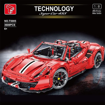 TiaGole MOC Motorized Building Block Set: T5005 Ferrari 488 Super Racing Sports Car
