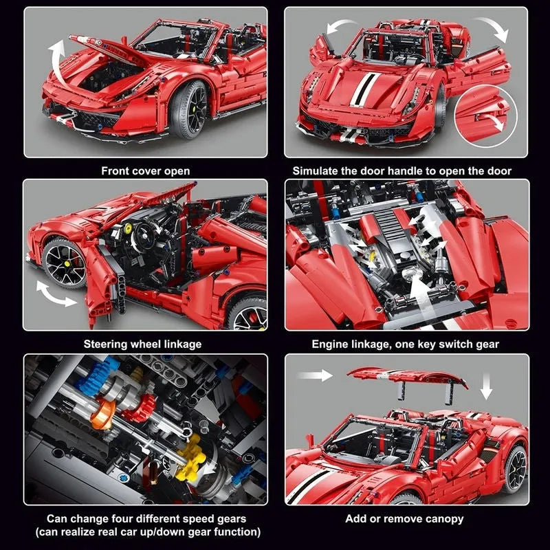 TiaGole MOC Motorized Building Block Set: T5005 Ferrari 488 Super Racing Sports Car