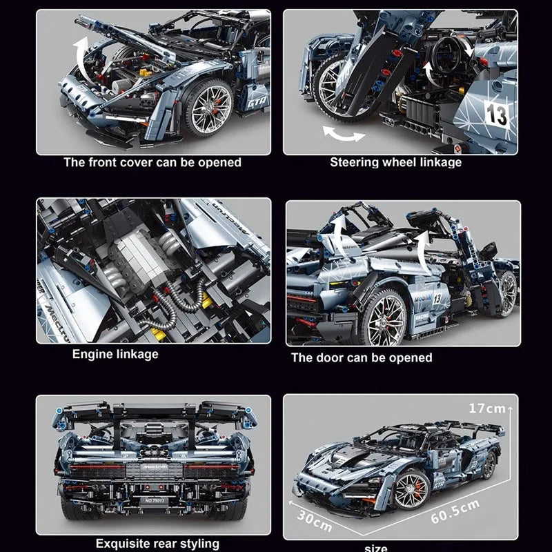 TiaGole MOC Motorized Building Block Set: T5013A Hypercar McLaren Senna Racing Car