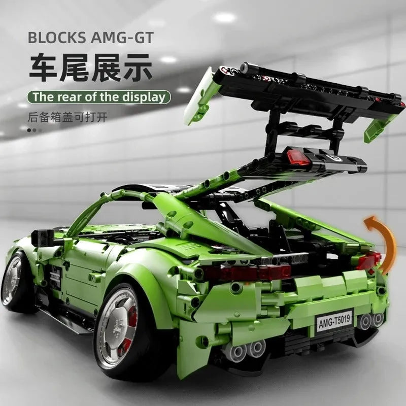 TiaGole MOC Motorized Building Block Set: T5019 RC Electroplated AMG GT Sport Racing Car, Model T5019PF