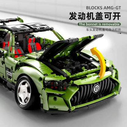 TiaGole MOC Motorized Building Block Set: T5019 RC Electroplated AMG GT Sport Racing Car, Model T5019PF