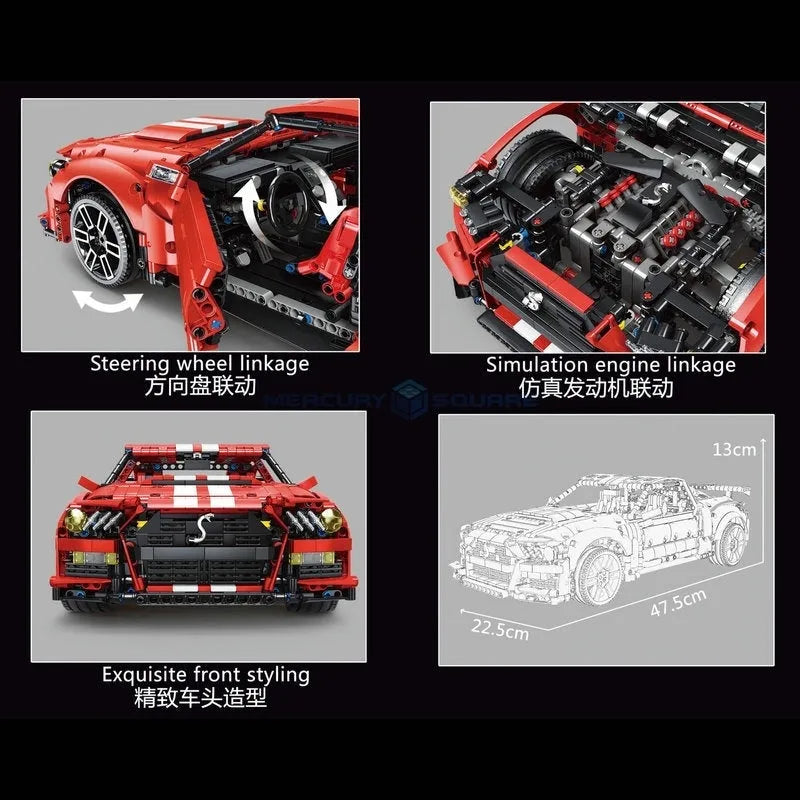 TiaGole MOC Motorized Building Block Set: Classic Shelby GT500 Racing Car T5017B