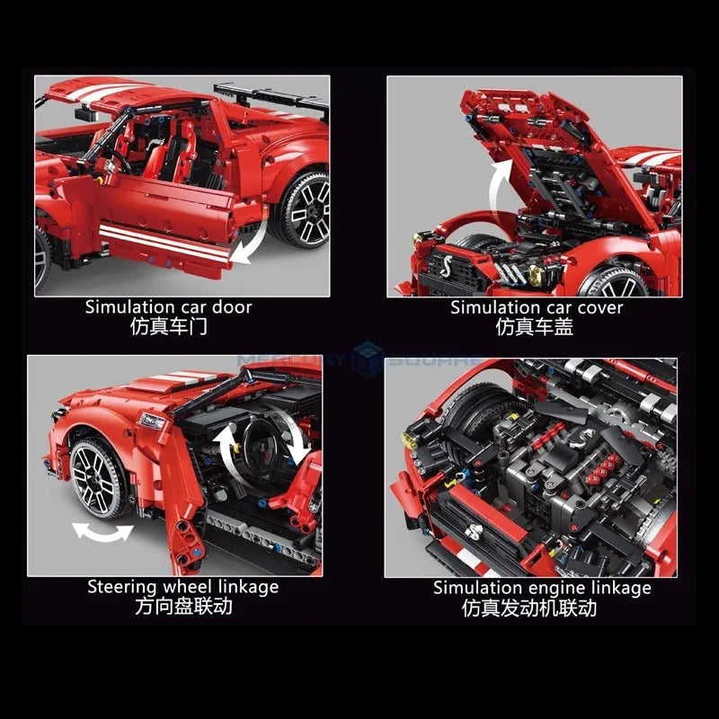 TiaGole MOC Motorized Building Block Set: Classic Shelby GT500 Racing Car T5017B