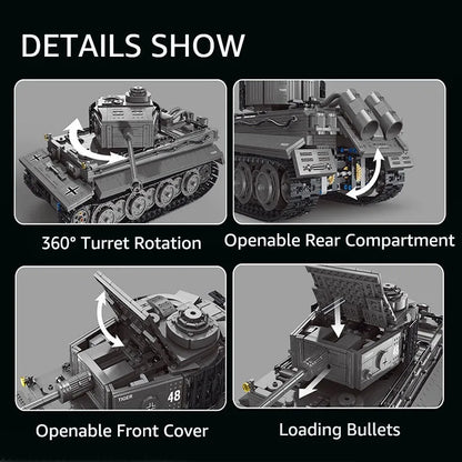 TiaGole MOC Motorized Building Block Set: WW2 Military RC APP Heavy Tiger Tank T4016