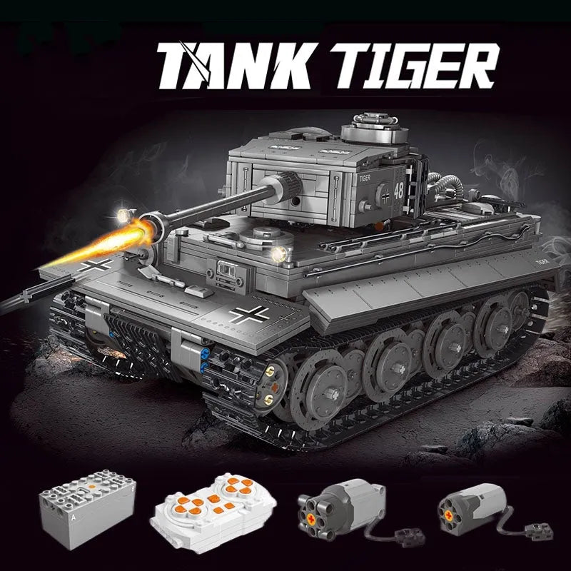 TiaGole MOC Motorized Building Block Set: WW2 Military RC APP Heavy Tiger Tank T4016