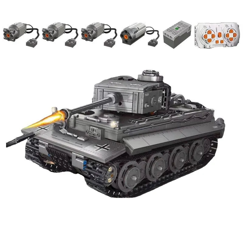 TiaGole MOC Motorized Building Block Set: WW2 Military RC APP Heavy Tiger Tank T4016