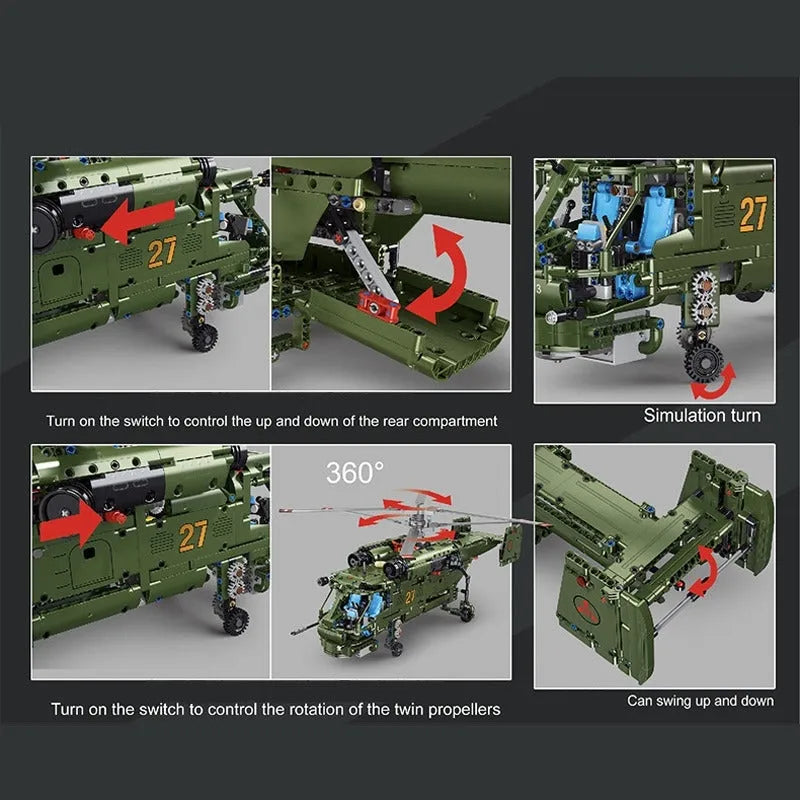 TiaGole Motorized Building Block Set: Armed Ka27 Attack Helicopter, Model T4013