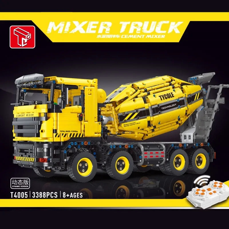TiaGole MOC Motorized Building Block Set: APP Mechanical RC Mixer Truck T4005