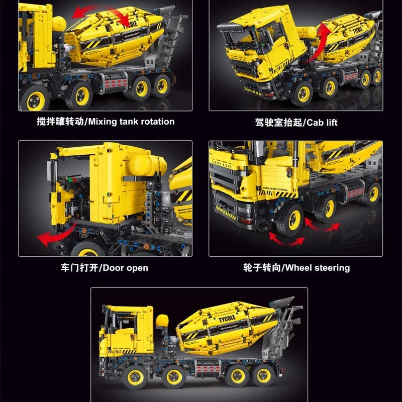 TiaGole MOC Motorized Building Block Set: APP Mechanical RC Mixer Truck T4005