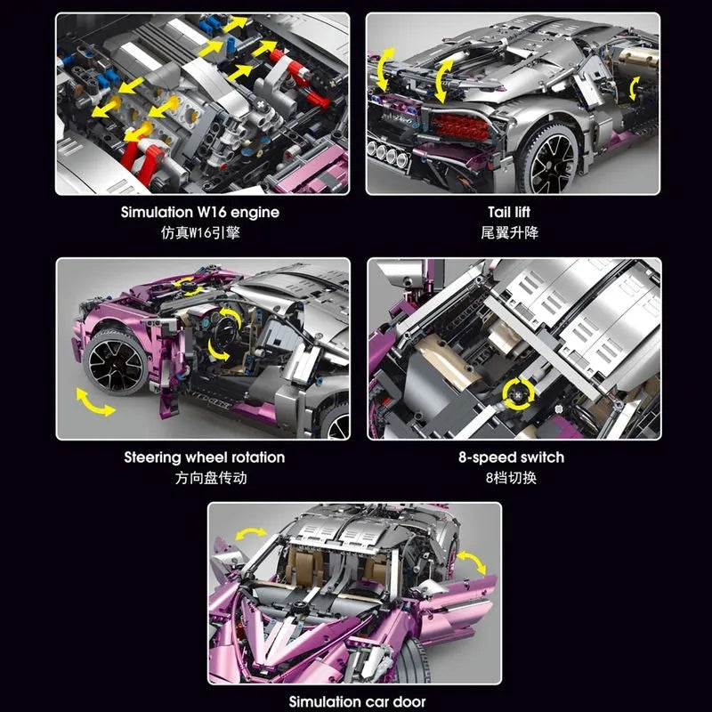 TiaGole MOC Motorized Building Block Set: Bugatti Divo Racing Car T5004A