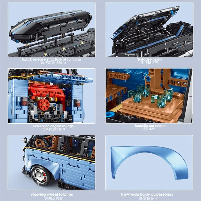 TiaGole MOC Motorized Building Block Set: Electroplated Camper Bus Van T5022A