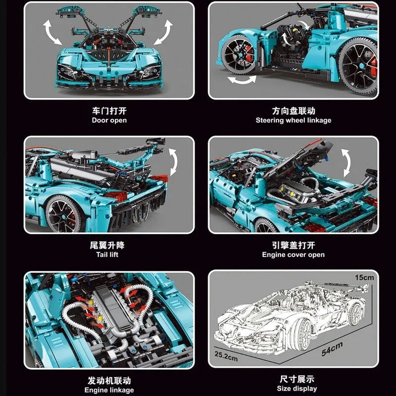 TiaGole MOC Motorized Building Block Set: Hong Qi S9 Super Racing Car T5011