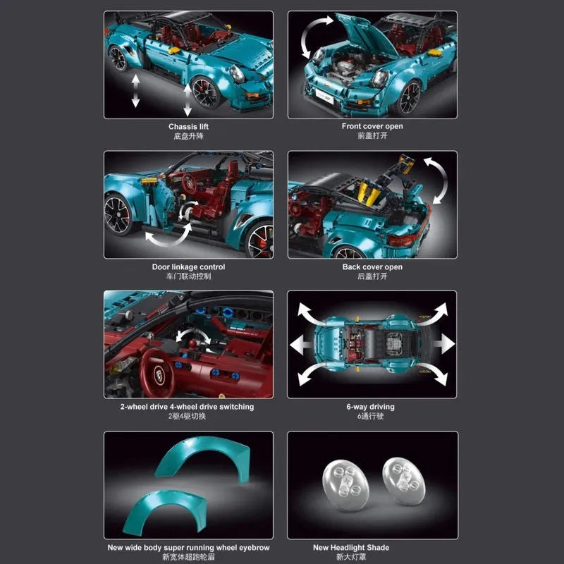 TiaGole MOC Motorized Building Block Set: Porsche 911 GT2 RS Supercar T5026B