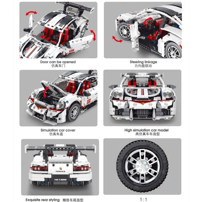 TiaGole MOC Motorized Building Block Set: Porsche 911 RSR Sports Car T2008