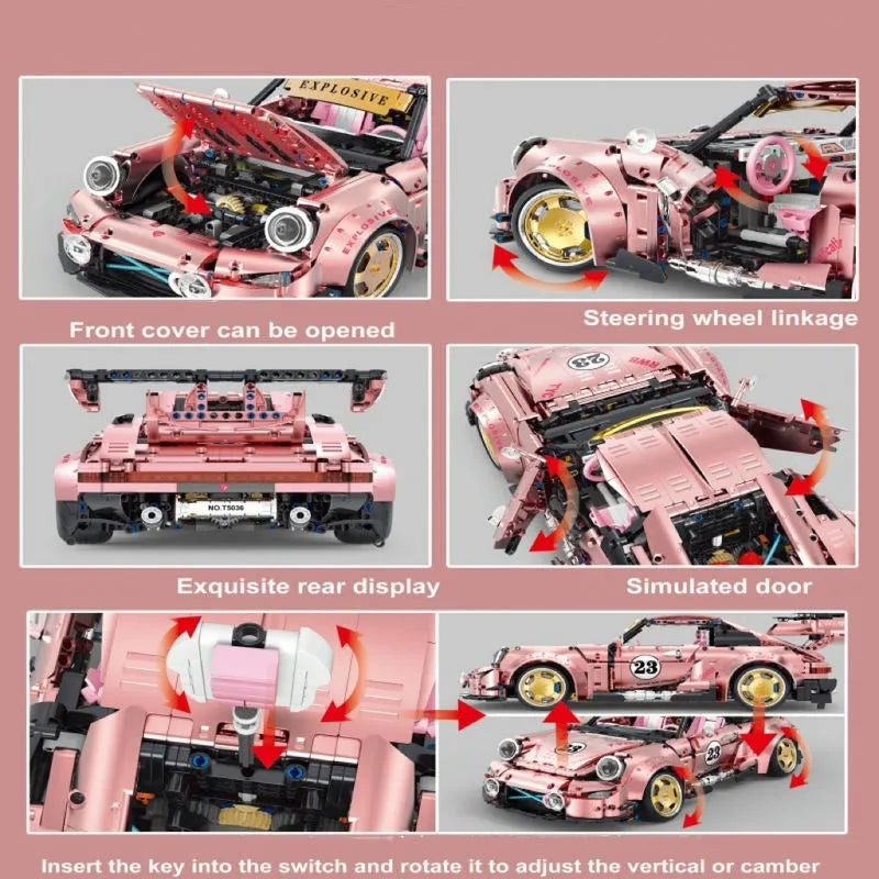 TiaGole MOC Motorized Building Block Set: Porsche 911 RWB Supercar T5036A