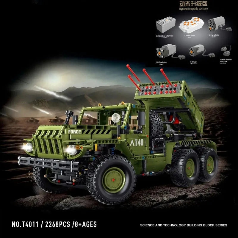 TiaGole MOC Motorized Building Block Set: RC Katyusha Rocket Launcher Car T4011, Model T4011PF