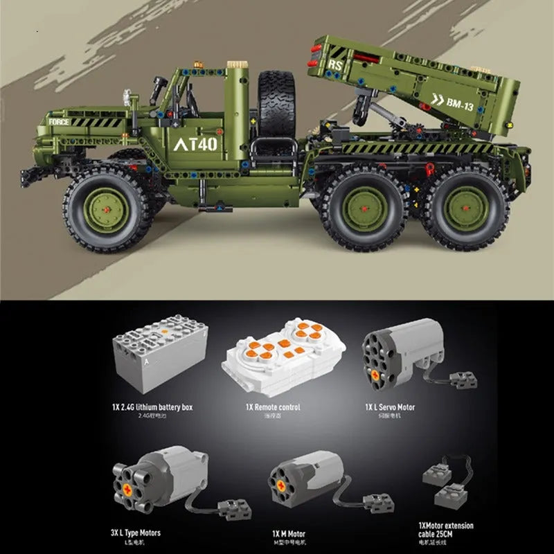 TiaGole MOC Motorized Building Block Set: RC Katyusha Rocket Launcher Car T4011, Model T4011PF