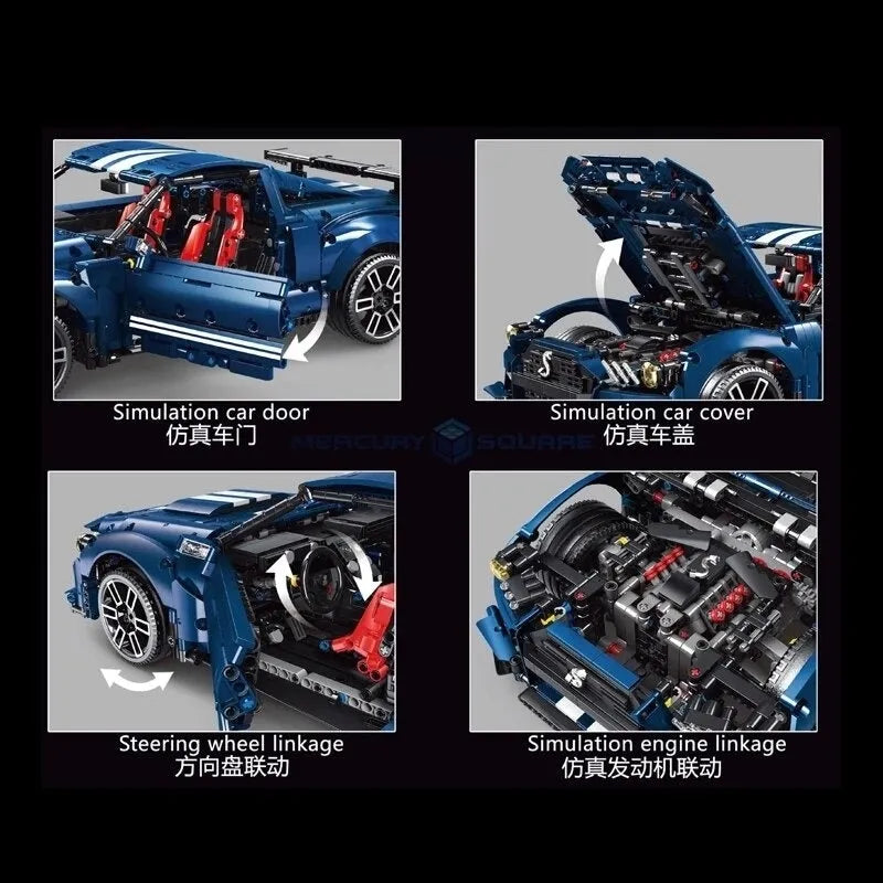 TiaGole MOC Motorized Building Block Set: Shelby GT500 Classic Racing Car T5017A