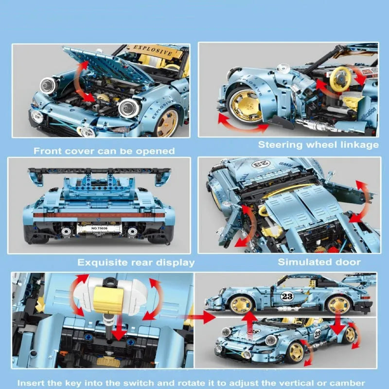 TiaGole MOC Motorized Building Block Set: Supercar Porsche 911 RWB T5036B
