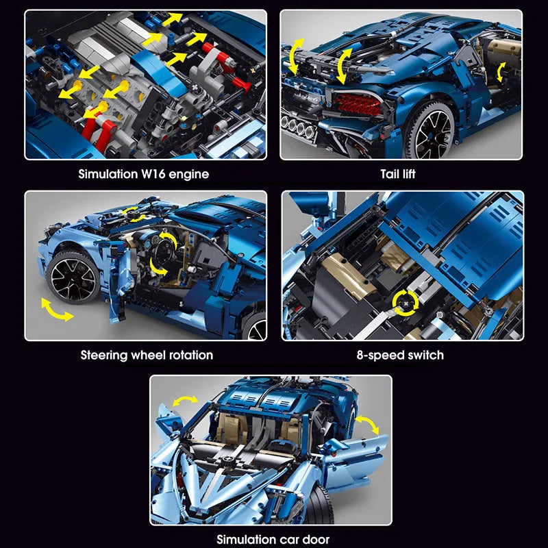 TiaGole MOC Motorized Building Block Set: T5004 Bugatti Divo Racing Car