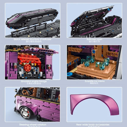 TiaGole MOC Motorized Building Block Set: T5022B Electroplated Camper Van Bus