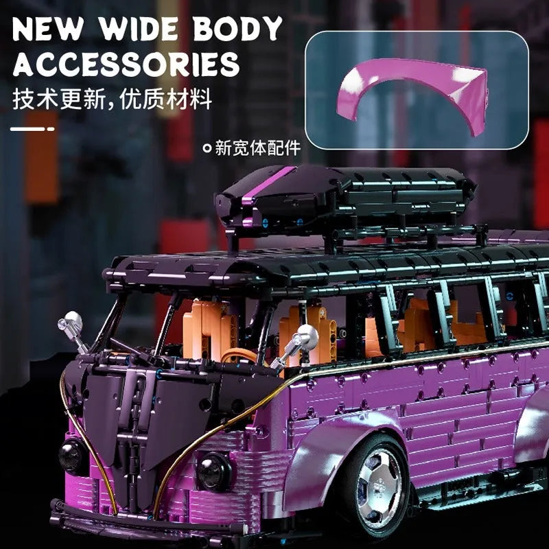 TiaGole MOC Motorized Building Block Set: T5022B Electroplated Camper Van Bus