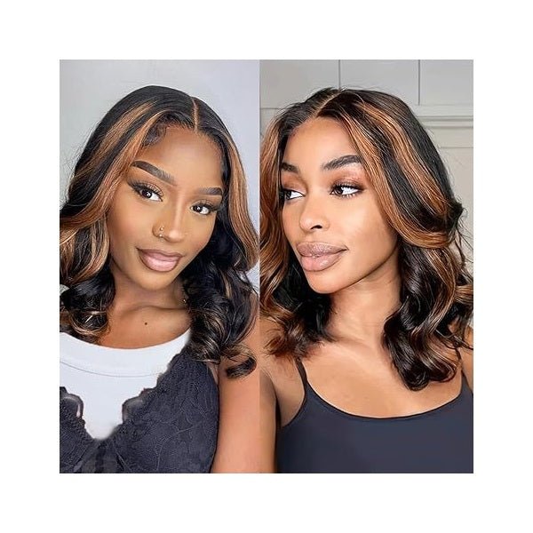 Trilumity Curly Lace Front Wig in Brown Highlights, three-quarter view