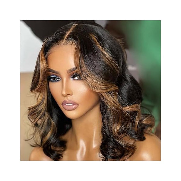 Trilumity Curly Lace Front Wig in Brown Highlights, side profile