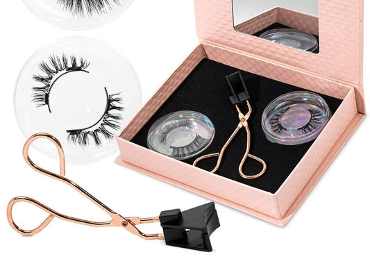 Trilumity magnetic false lashes in silk fiber, black, shown with applicator and storage case